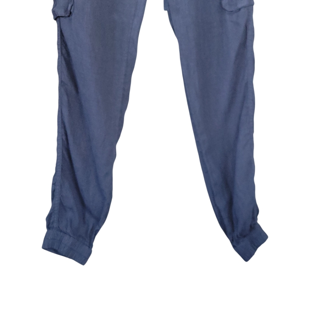 Nicole Miller Navy Linen Cargo Jogger Pants S Drawstring Utility Coastal - Picture 5 of 11